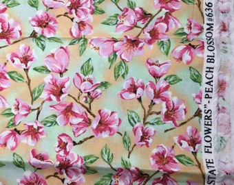 The State Flowers Peach Blossom #636 Delaware  by Suzan Ellis for Northcott 100% Cotton *One Half Yard*