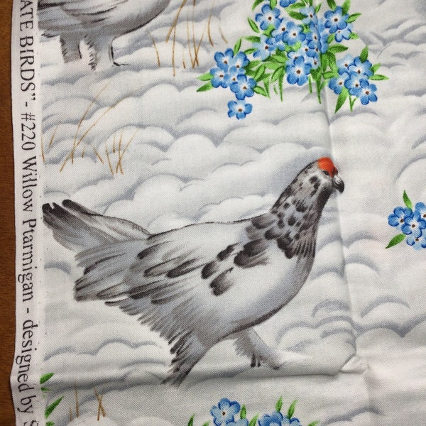 The State Birds Fabric Willow Ptarmigan Alaska   by Suzan Ellis for Northcott 100% Cotton *One Half Yard*