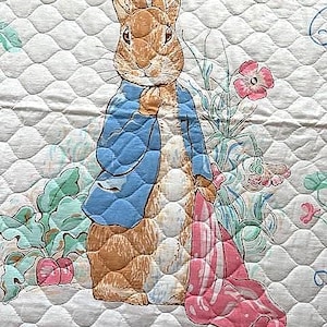 Peter Rabbit Beatrix Potter *Rare* Vintage pre-quilted Frederick Warne & Co. 1992/1993 Fabric  Panel 35&quot; wide x 45&quot; tall