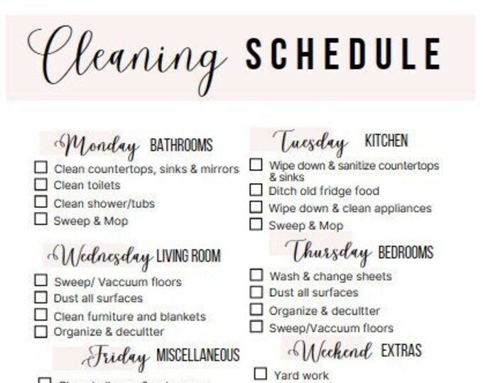 Photo inspiration: Editable Cleaning Schedule Minimalist Scheduler Photo Inspiration