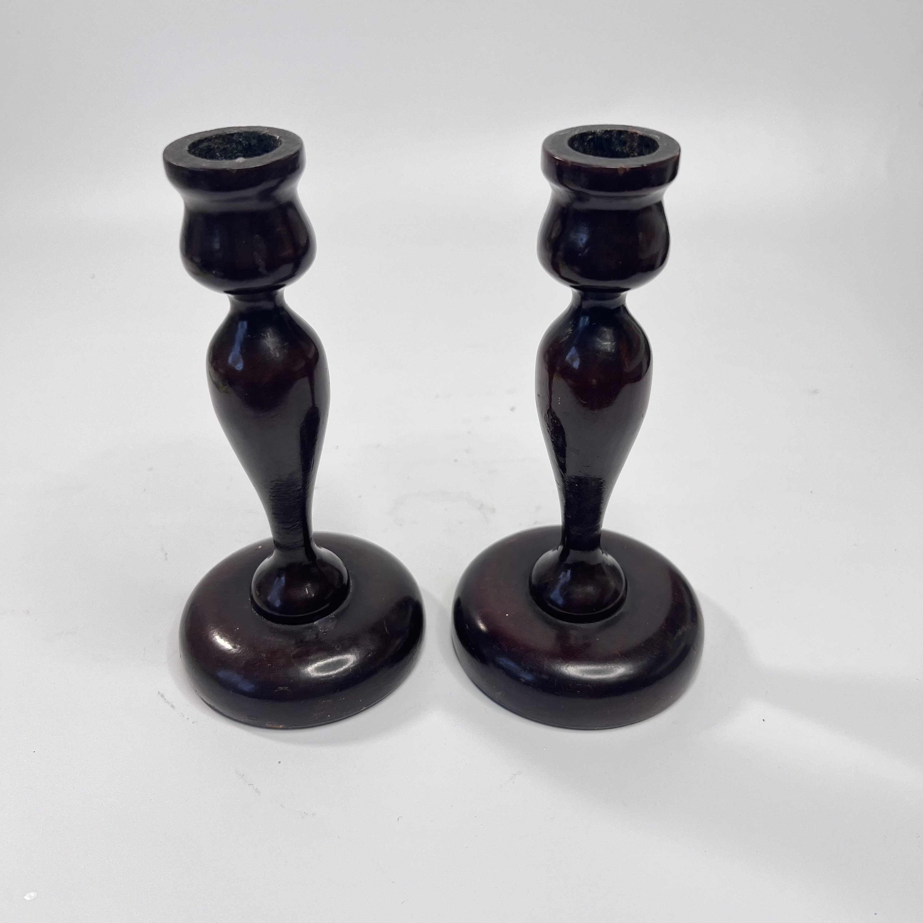 Set of 2 Dark Wood Candlestick Holders - Etsy