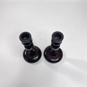Set of 2 Dark Wood Candlestick Holders - Etsy