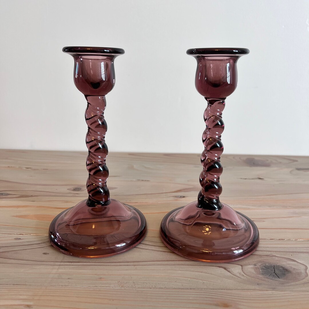 Vintage Tiffin Glass Candlestick Holder Set Etsy