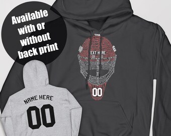 Custom Hockey Goalie Mask Hoodie, Add Any Name & Number, Sports Word Art, Hockey Shirsey, Hockey Sweatshirt, Customized Hockey Hooded Top