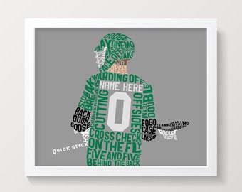 Lacrosse Word Art Print, Customize With Name & Number, In Any Colors, Typographic LAX Player Wall Art Available In A Variety of Sizes