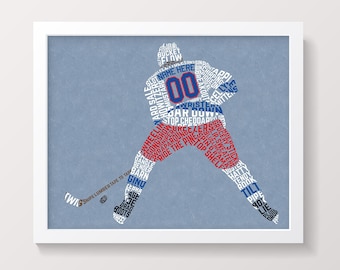 Hockey Player Word Art Print, Customize With Name & Number And In Any Colors, Personalized Ice Hockey Typographic Word Art
