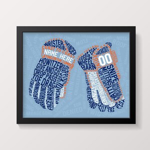 Hockey Gloves Word Art Print, Add Name & Number And In Any Team Colors, Customized Hockey Wall Decor Available In Many Size Choices,