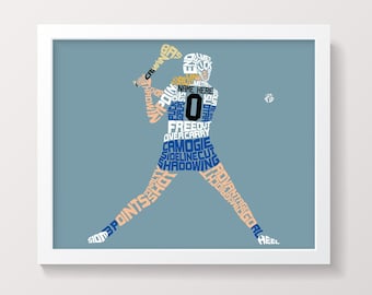 Camogie Player Word Art Print, Customise With Name & Number And In Any Colours, Typographic Camógaíocht GAA Wall Art Available In Many Sizes