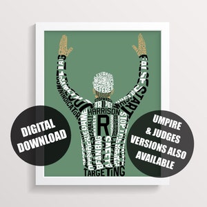 Football Referee Word Art Printable, Made To Order Digital Download Customized With Name & Initial / Number, In Any Colors, 24 Hr Turnaround
