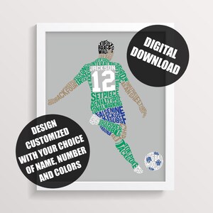 Soccer Player Word Art Printable, Customize With Name & Number And In Any Colors, Footballer Digital Download, 24 Hour Turnaround Time