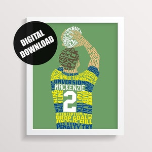 Rugby Player Word Art Printable, Customize With Name & Number, In Any Colors, Personalized Typographic Rugby Player Digital Download