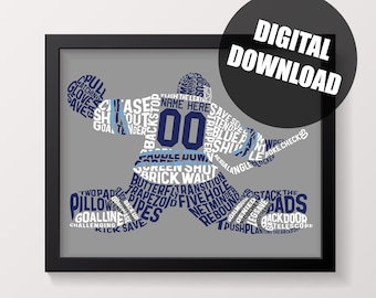 Hockey Goalie Word Art Printable, Customize With Name & Number And In Any Colors, Typographic Ice Hockey Netminder Digital Printable
