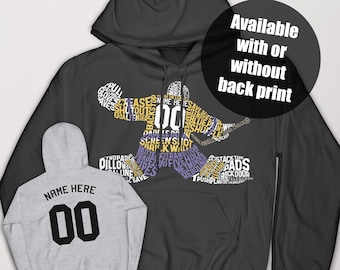 Custom Hockey Goalie Word Art Hoodie, Design Customized With Name & Number And In Any Colors, Back Print Also Available, Sizes Up to 5XL