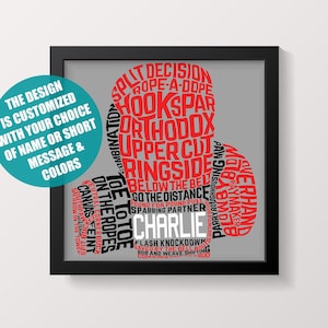 Personalized Boxing Gloves Word Art Print: Custom Name And Colors