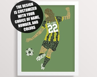 Personalized Soccer Player Word Art Print: Custom Girl Football Decor