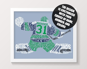 Personalized Hockey Goalie Word Art Print: Custom Name, Number & Team Colors