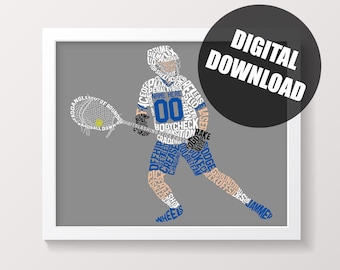 Lacrosse Goalie Word Art Printable, Made To Order Download, Customized With Your Choice of Name & Number, In Any Colors, 24 Hour Turnaround