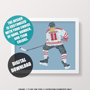 Hockey Player Word Art Printable, Customize With Name & Number, In Any Colors Scheme, Female Version, Digital Download, 24 Hour Turnaround