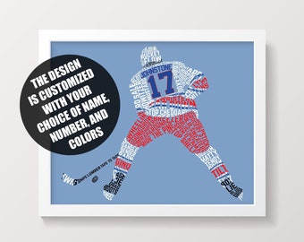 Personalized Hockey Player Word Art Print: Custom Name, Number & Team Colors