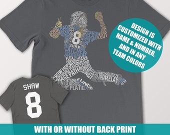 Custom Softball Catcher Word Art T-Shirt: Personalized Team Colors, Name & Number