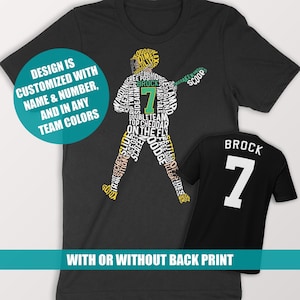 Lacrosse Player Word Art T-Shirt, Add Name & Number To Design And Customize In Any Colors, Option To Add Back Print, Adult And Youth Sizes