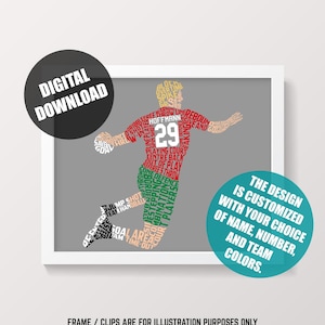 Handball Player Word Art Printable, Customizable With Name + Number and In Any Colors, Typographic Digital Download, 24 Hour Turnaround Time
