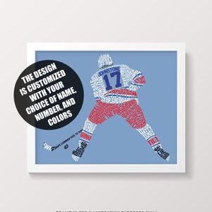 Hockey Player Word Art Print, Customize Graphic With Name & Number And In Any Colors, Personalized Ice Hockey Wall Art