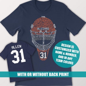Personalized Hockey Goalie Mask Word Art T-Shirt, Custom Colors, Name & Number