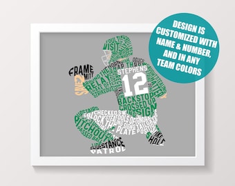 Personalized Baseball Catcher Word Art Print: Custom Name, Number, Team Colors