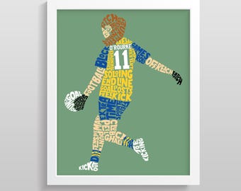 Gaelic Football Word Art Print, Personalised With Name, Jersey Number & Colors, Girl Player