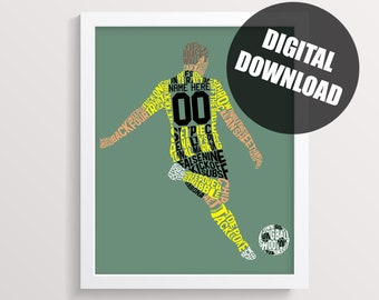 Soccer Player Word Art Printable, Customize With Name & Number And In Any Colors, Footballer Digital Download, 24 Hour Turnaround Time