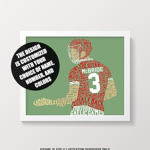 Hurling GAA Word Art Print: Customized In Any Colors, With Name & Number