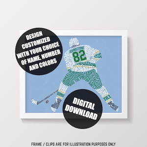 Hockey Player Word Art Printable, Customize With Name & Number And In Any Colors, Print At Home Digital Download, 24 Hr Turnaround Time