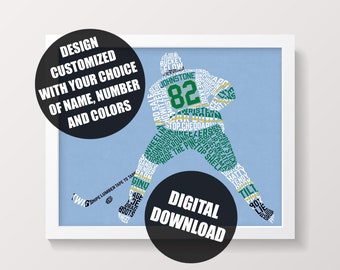 Hockey Player Word Art Printable, Customize With Name & Number And In Any Colors, Print At Home Digital Download, 24 Hr Turnaround Time