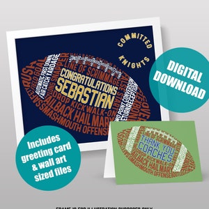 Football Word Art Printable, Downloadable Digital Print & Greeting Card, Customize In Any Colors, Add Personalized Message, Team Name Etc