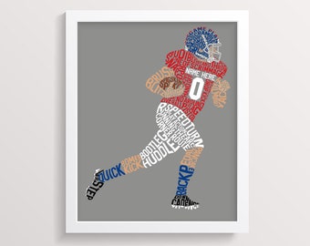 Football Player Word Art Print, Customize With Name & Number, In Any Color Scheme, Gridiron Wordle Wall Art, Available in Multiple Sizes