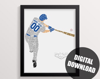 Baseball Player Word Art Printable, Made To Order Digital Download Customized With Name & Number And In Any Colors, 24 Hour Turnaround