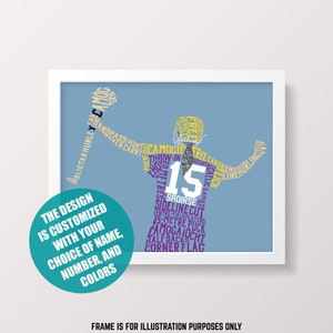 Camogie Player Word Art Print, spersonalizowany z nazwą i numerem oraz w dowolnych kolorach, Gaelic Games, Hurling, GAA Typographic Wall Art