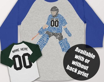 Field Hockey Goalie Raglan T-Shirt, Customize With Name & Number And Colors, Turn It Into A Shirsey With Back Print, Adult Sizes Up to 6XL