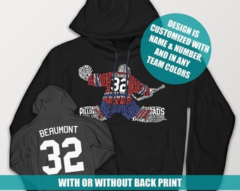 Personalized Hockey Goalie Word Art Hoodie – Custom Name, Number & Team Colors