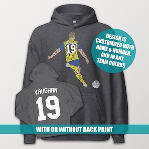 Soccer Player Word Art Hoodie: Design Personalized With Name & Number And Colors