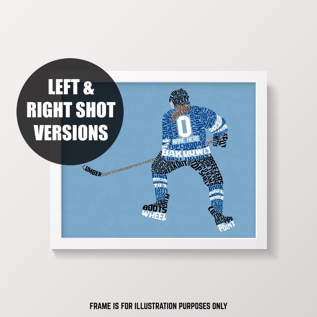 Female Hockey Player Word Art Print, Customize With Name & Number and in Any Colors, Typographic