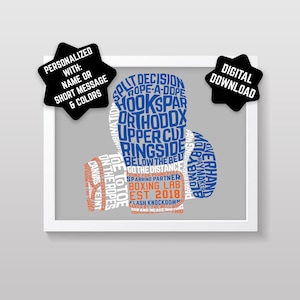 Personalized Boxing Gloves Word Art Digital Download: Custom Name And Colors