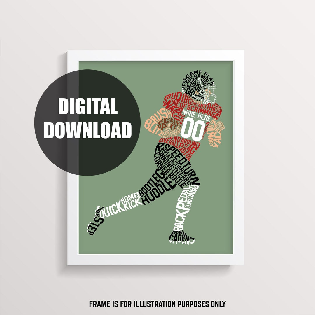Custom Football Player Word Art Printable, Add Any Name & Number, Any