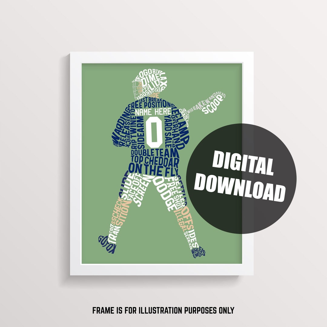 Lacrosse Player Word Art Printable, Customize With Name & Number and in