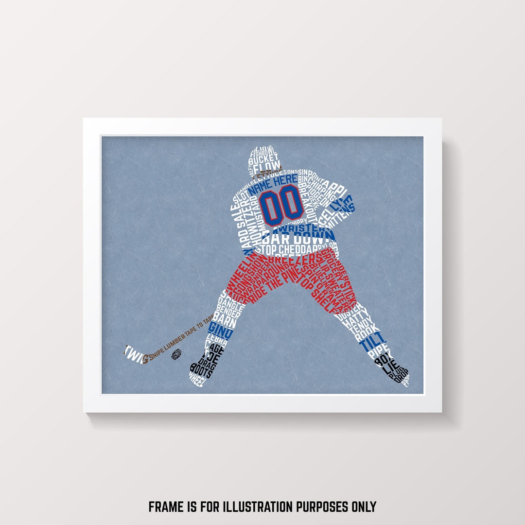Hockey Player Word Art Print, Customize With Name & Number and in Any