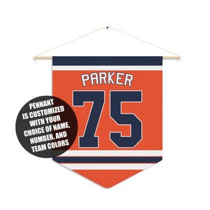 Custom Hockey Pennant, Personalize With Name & Number And In Any Team Colors, Option To Add Date / Short Message, Ringette Wall Hanging