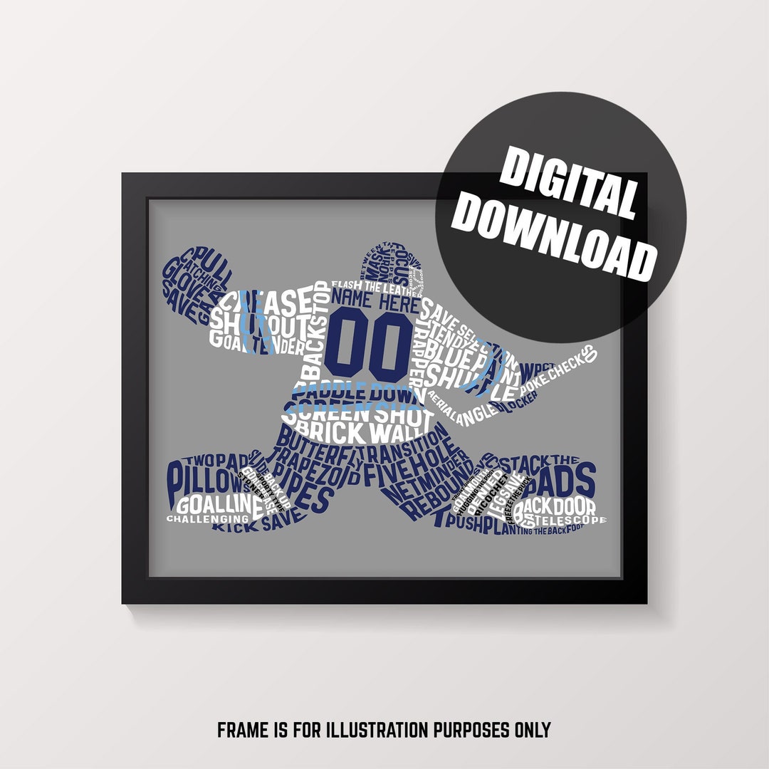 Hockey Goalie Word Art Printable, Customize With Name & Number and in