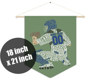 Baseball Catcher Word Art Pennant, Personalized With Name & Number And In Any Color Scheme, 18in × 21in, Poly Twill, Softball Catcher Wordle