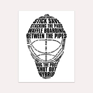 Hockey Goalie Mask Word Art Print, Ships Next Day, Ready to Frame, Available In 2 Sizes, 8.5x11in & 11x14in, Typographic Goaltender Wall Art